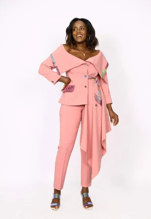 African Patched Stylish Pink Suit