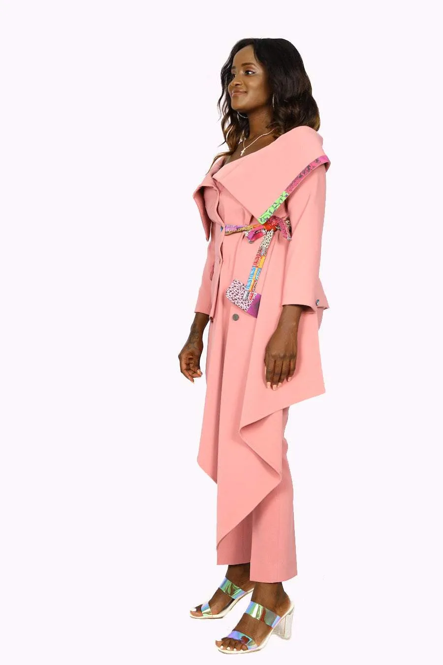 African Patched Stylish Pink Suit