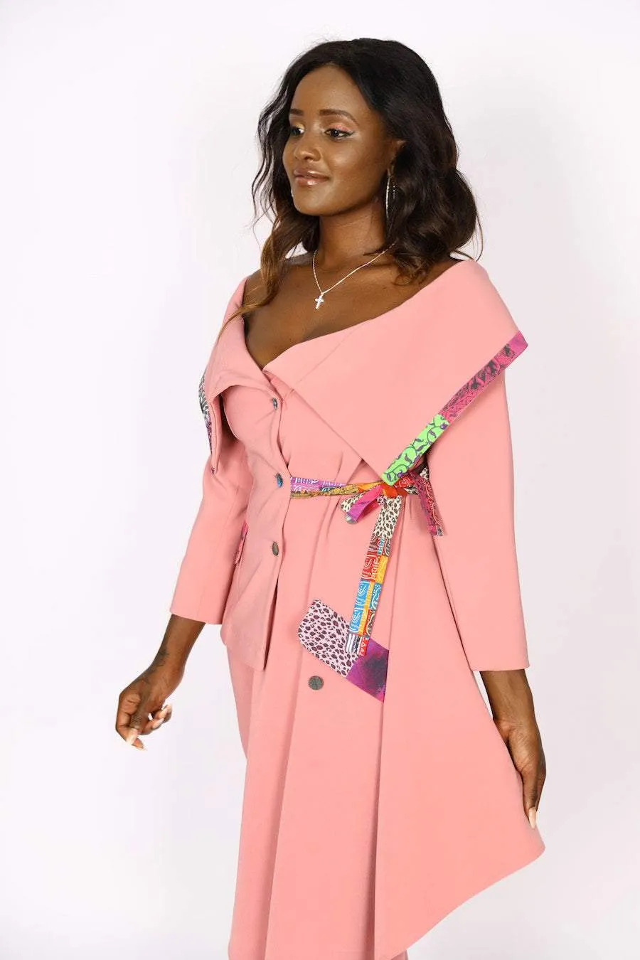 African Patched Stylish Pink Suit
