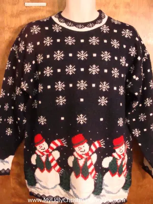 Candy Cane Striped Snowmen Bad Christmas Sweater