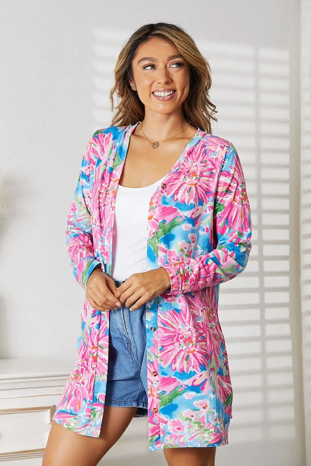 Floral open front cardigan - soft & stylish