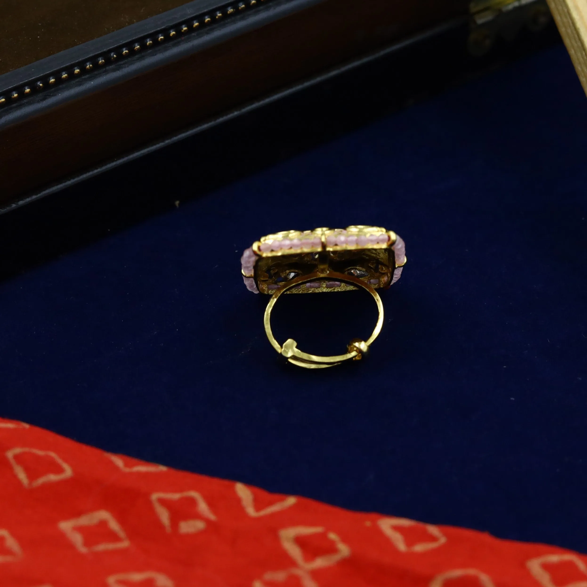 Kundan Meenakari Cocktail Adjustable Pink Ring  10784-6553