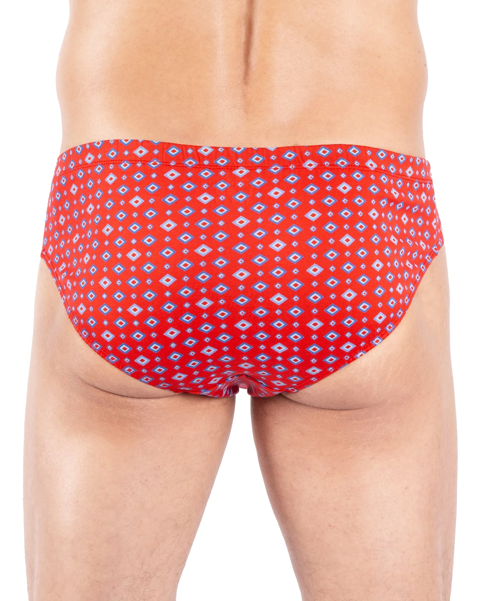 Pack slips taille basse imprimé – Lot de 2 slips en coton mercerisé marine et rouge E118.2