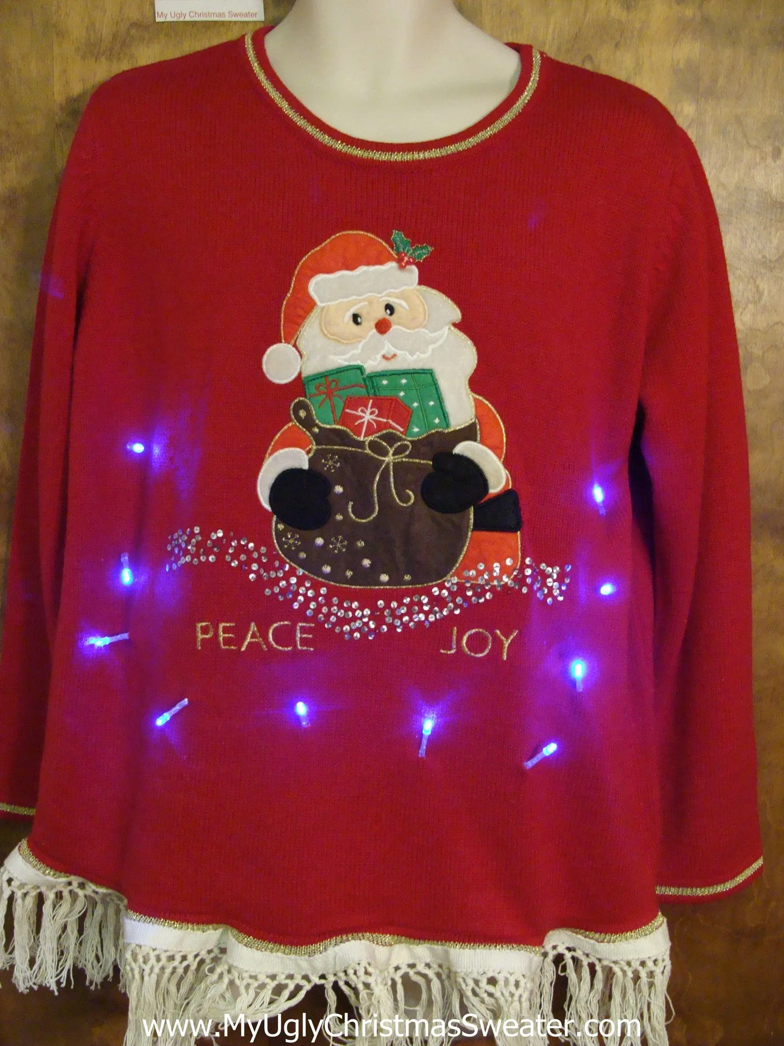 PEACE JOY Santa Ugly Christmas Sweater with Lights