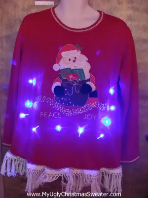 PEACE JOY Santa Ugly Christmas Sweater with Lights