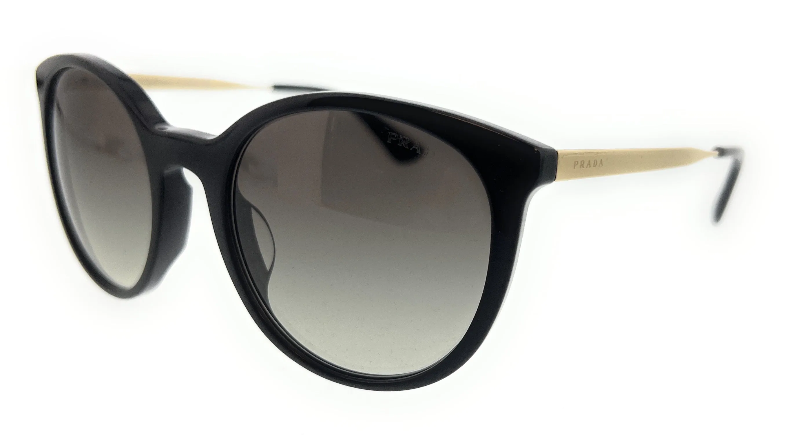 Prada 0PR 17SSF 1AB0A7 Black Round Sunglasses