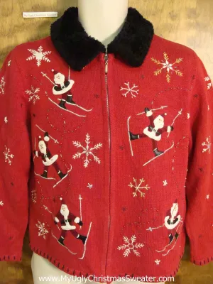 Skiing Santas 2sided Cute Xmas Sweater