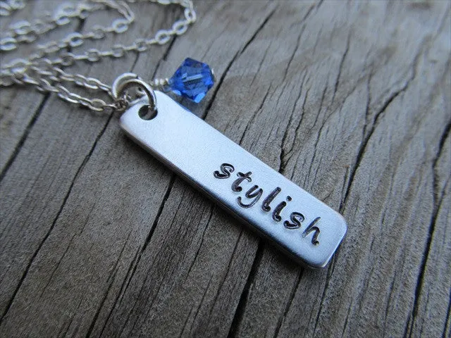 Stylish Inspiration Necklace-"stylish" - Hand-Stamped Necklace with an accent bead of your choice