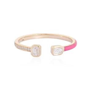Stylish Pink Enamel Open Diamond Ring