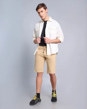 Stylish Solid Khaki Stretch Cotton Shorts