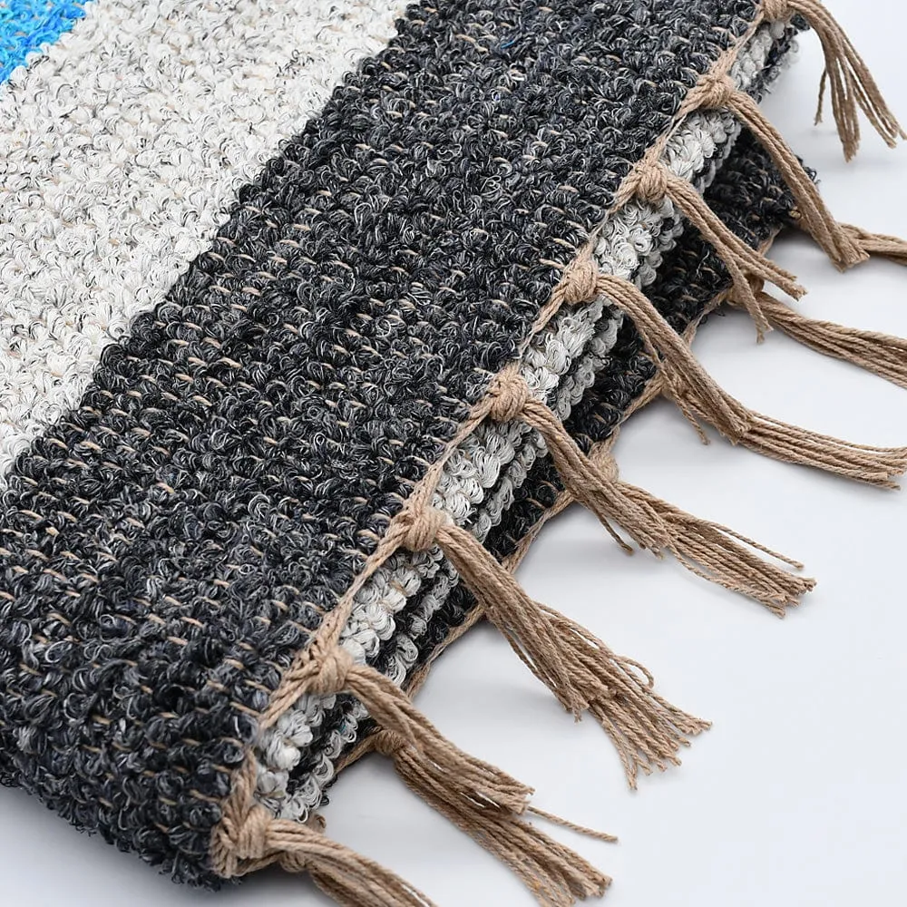 Tapis Artisanal rayé -Turquoise . gris. gris foncé