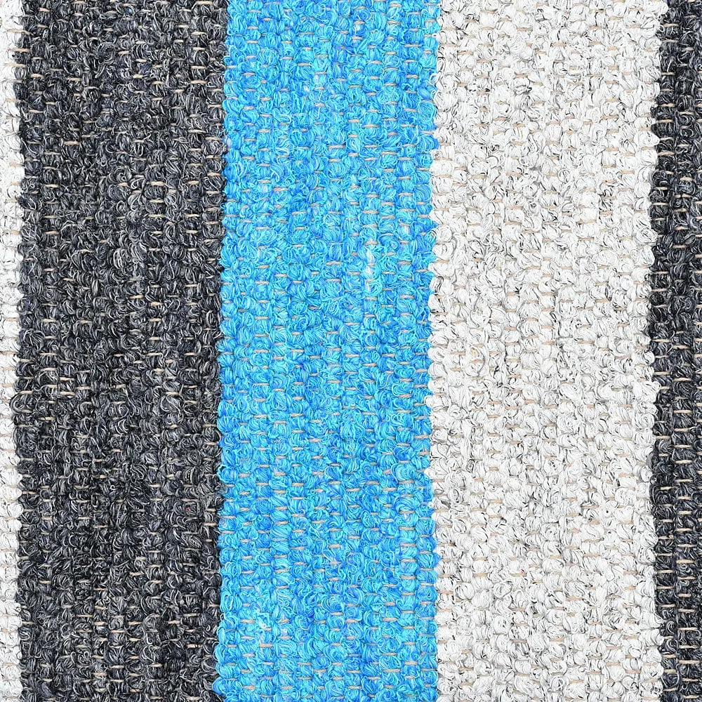 Tapis Artisanal rayé -Turquoise . gris. gris foncé