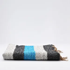 Tapis Artisanal rayé -Turquoise . gris. gris foncé