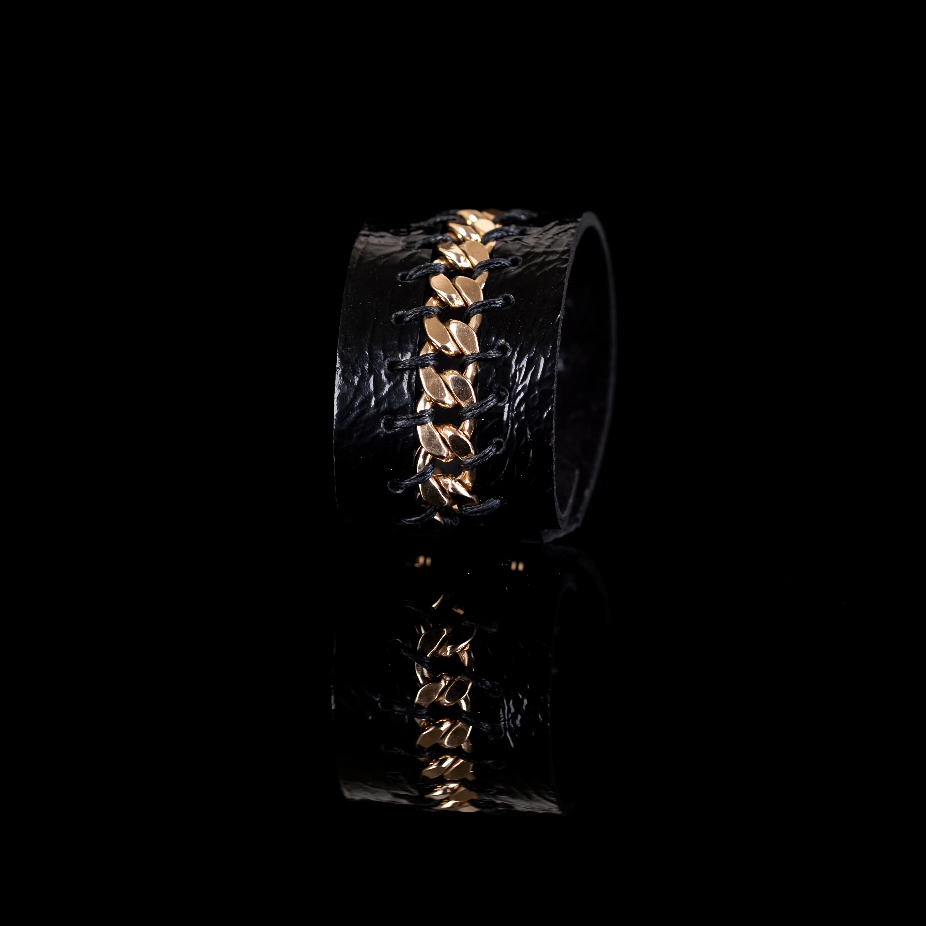 The Intertwined Black Leather Cuff