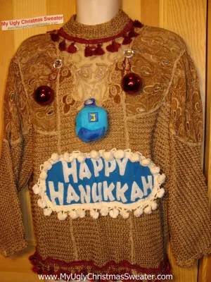 Ugly Christmas Sweater Party Hanukkah Sweater Vintage 80s Holy Grail of Ugly (j167)