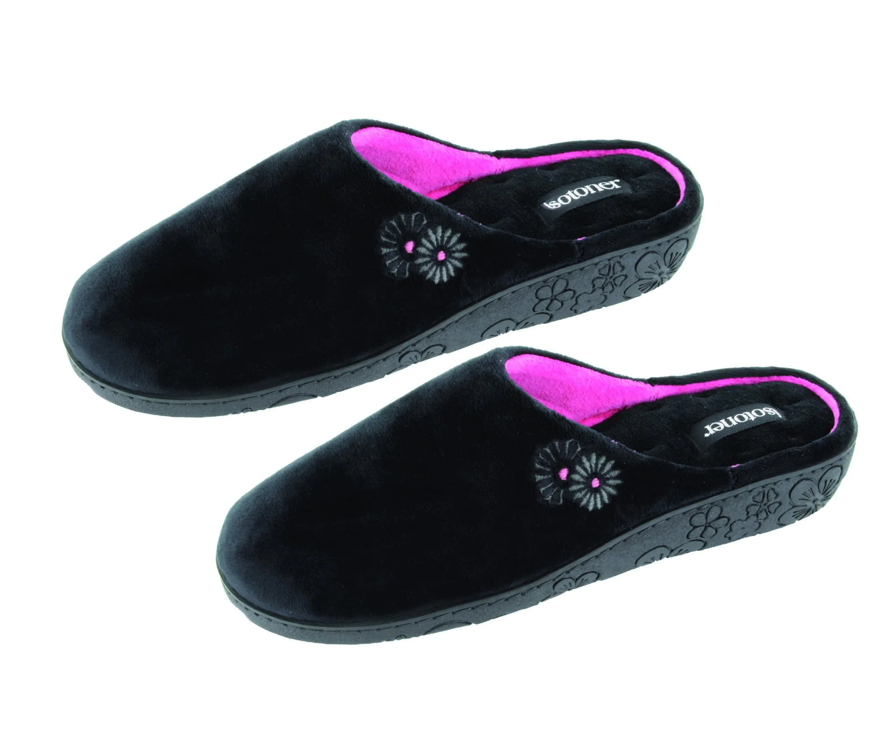 velvet slip on slipper - black