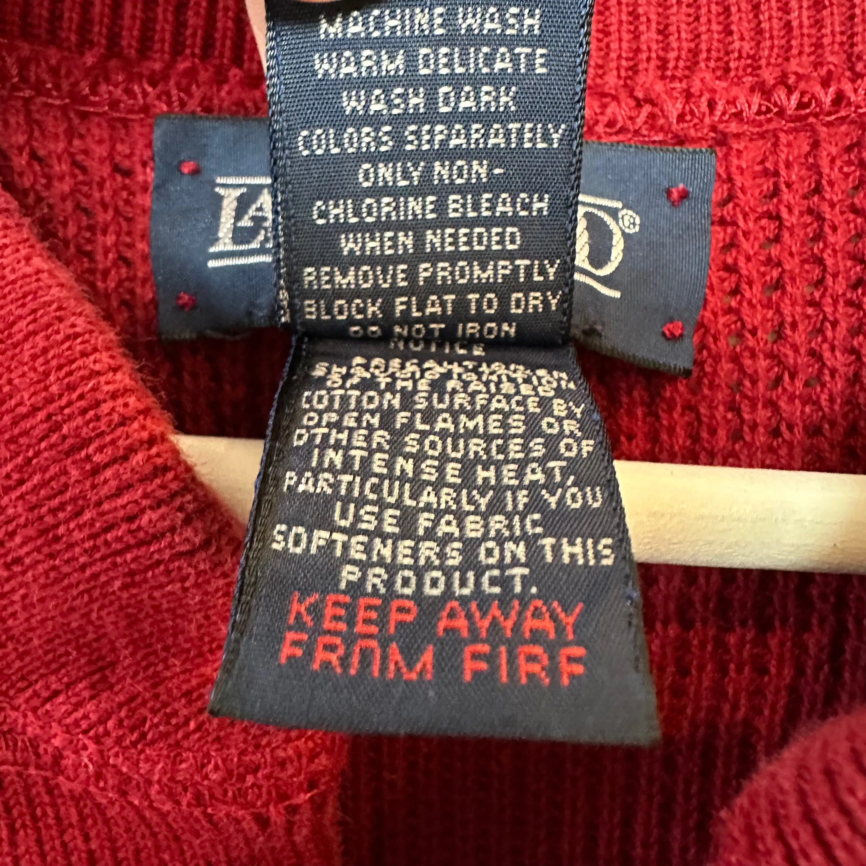 Vintage 90s Land's End Red Henley Sweater Knit Pullover Grandpa Cotton Large