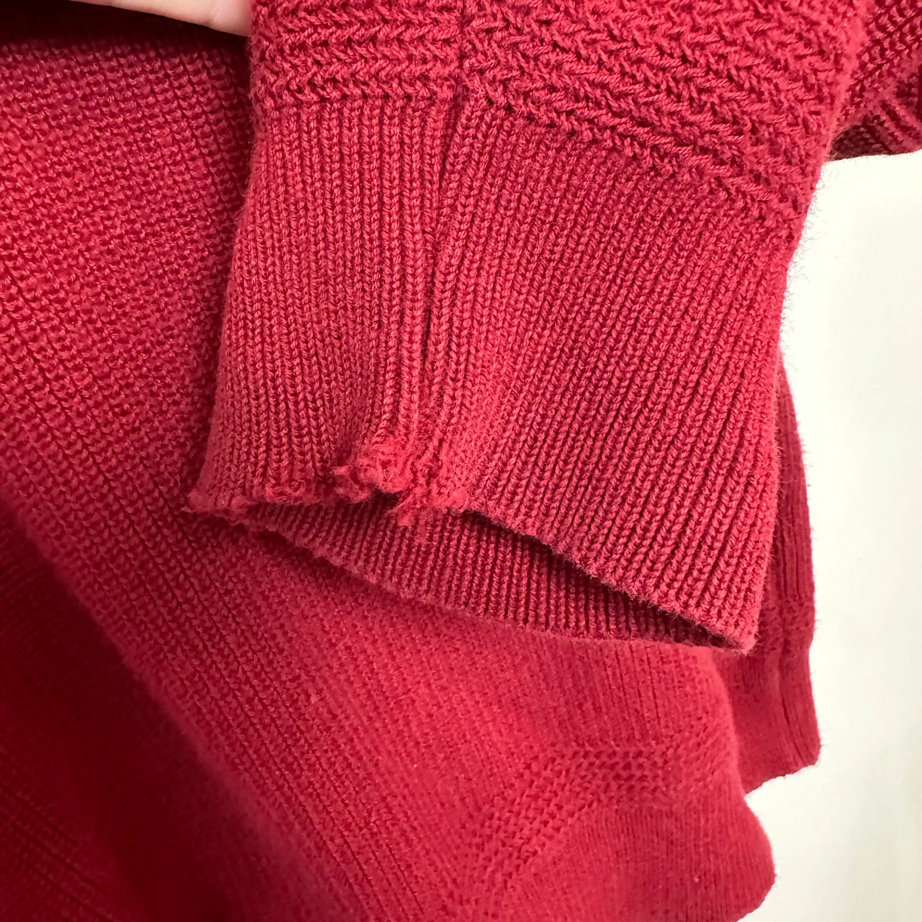 Vintage 90s Land's End Red Henley Sweater Knit Pullover Grandpa Cotton Large