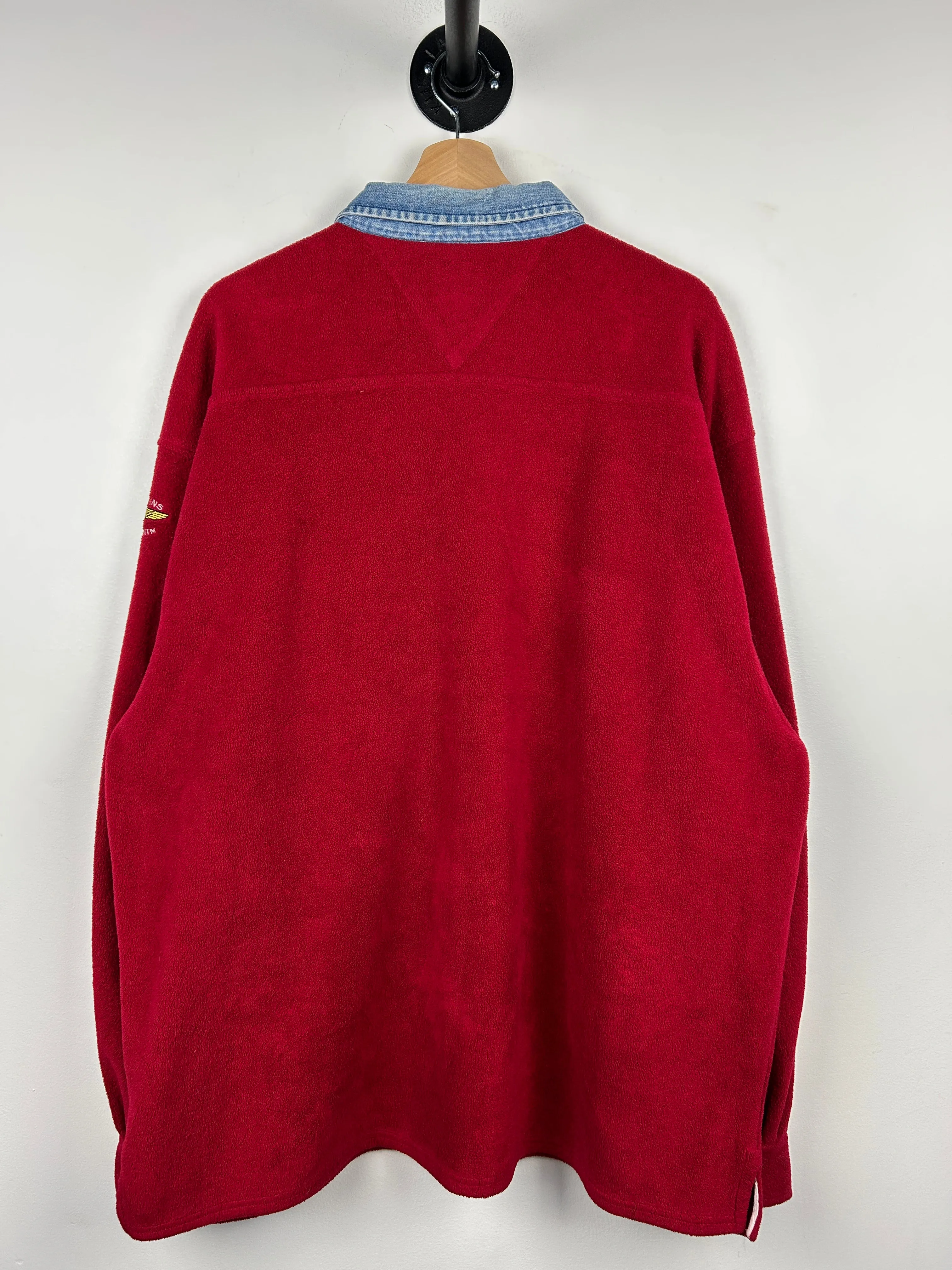 Vintage 90s Tommy Hilfiger Button Up Fleece & Denim Red Sweater