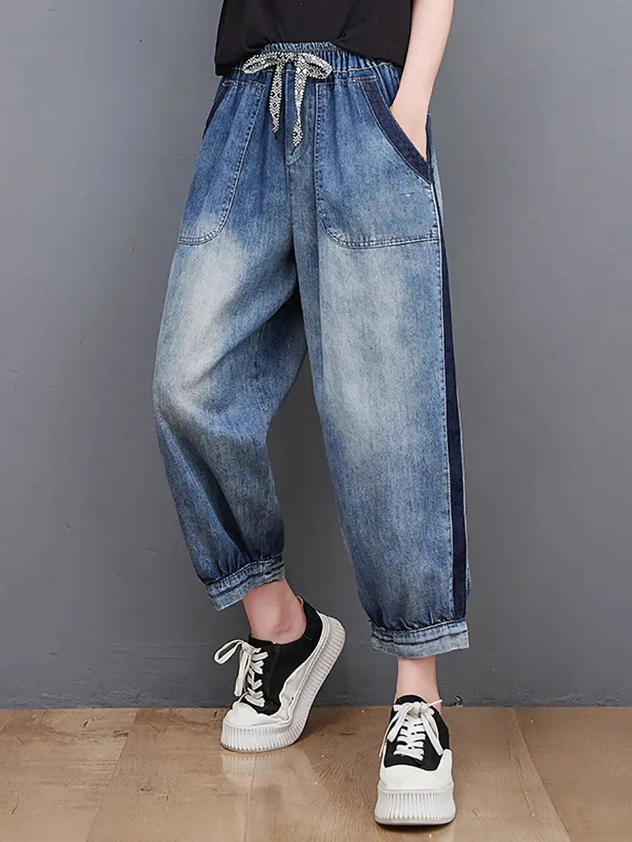 Women Wahed Spliced Denim Pants