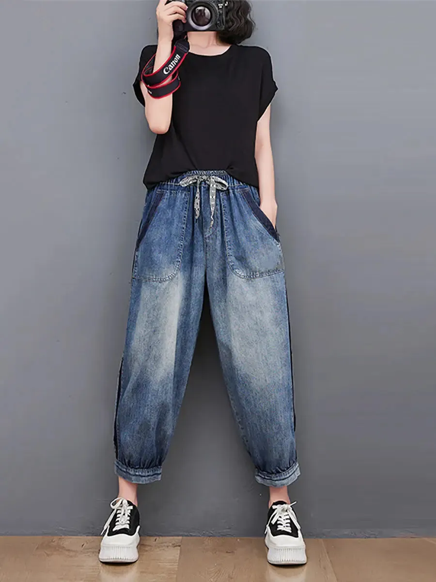 Women Wahed Spliced Denim Pants