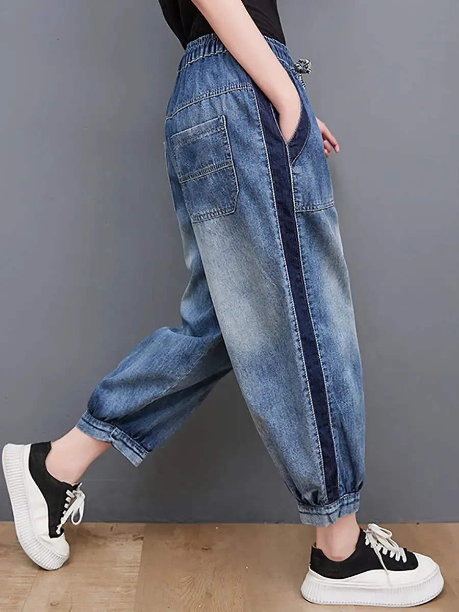 Women Wahed Spliced Denim Pants