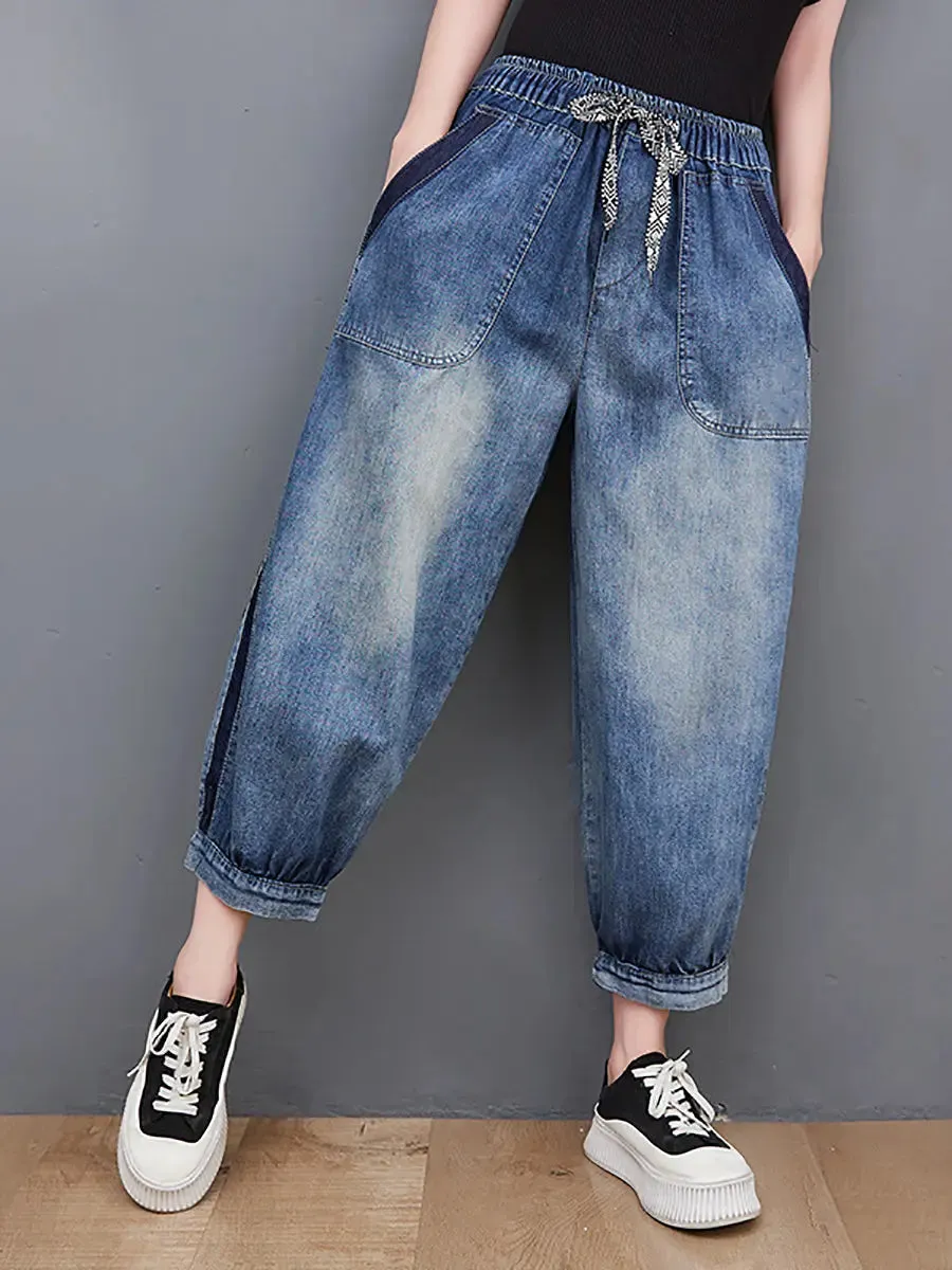 Women Wahed Spliced Denim Pants