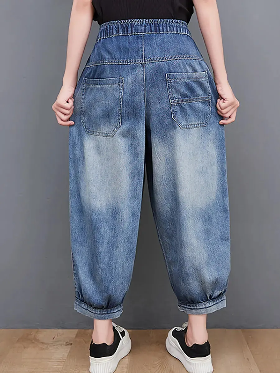 Women Wahed Spliced Denim Pants