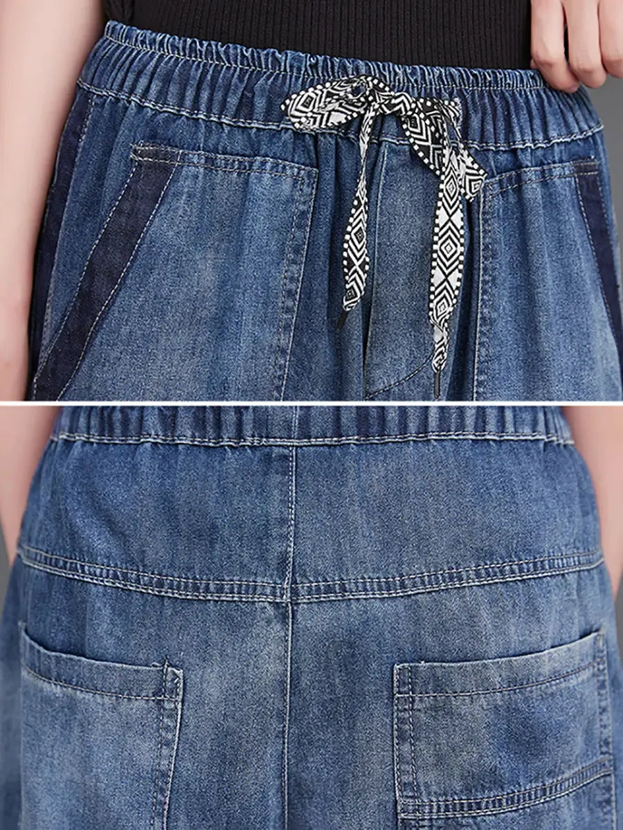 Women Wahed Spliced Denim Pants